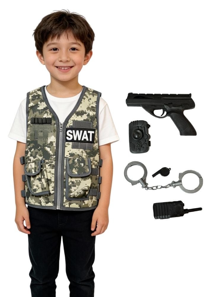 Premium Kids SWAT Police Costume Set with Tactical Vest, Toy Gun & Accessories for Role Play - Image 2